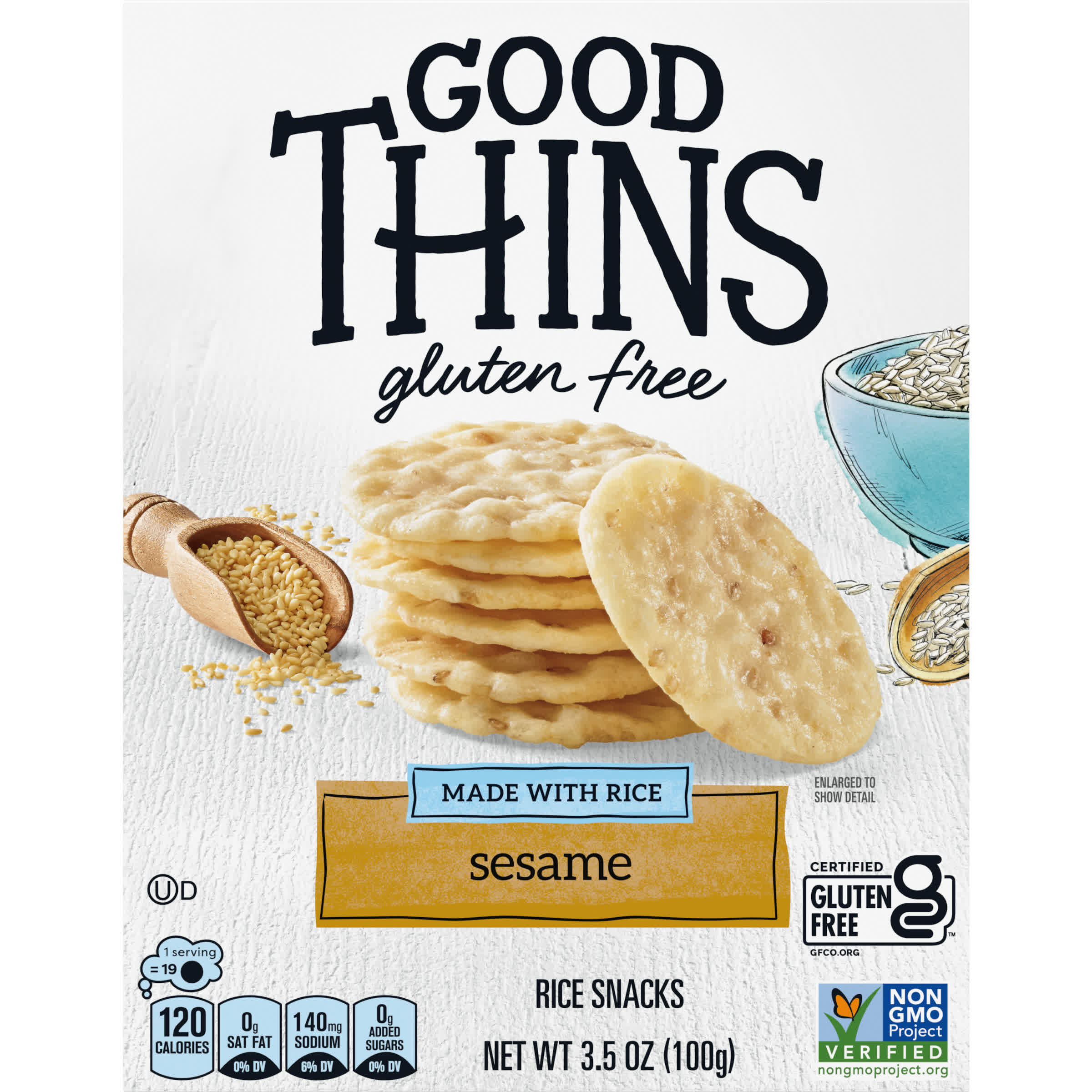 GOOD THINS Sesame Rice Snacks Gluten Free Crackers, 3.5 oz